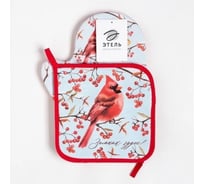 Кухонный набор Этель Winter birds варежка-прихватка 20x28 см, прихватка 19x19 см, 100% хлопок 6535956