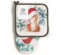 Кухонный набор Этель Сhristmas bunny варежка-прихватка 20x28 см, прихватка 19x19 см, 100% хлопок 6861940
