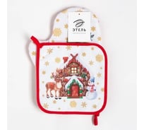 Кухонный набор Этель Новогодние игрушки варежка-прихватка 20x28 см, прихватка 19x19 см, 100% хлопок 6535960
