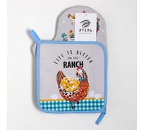 Кухонный набор Этель Chicken Ranch: варежка-прихватка 20x28 см, прихватка 19x19 см, 100% хлопок 6535977