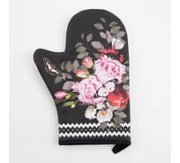 Варежка-прихватка Этель Flowers 20x28 см, саржа, 100% хлопок ватин 250 г/м2 4523390
