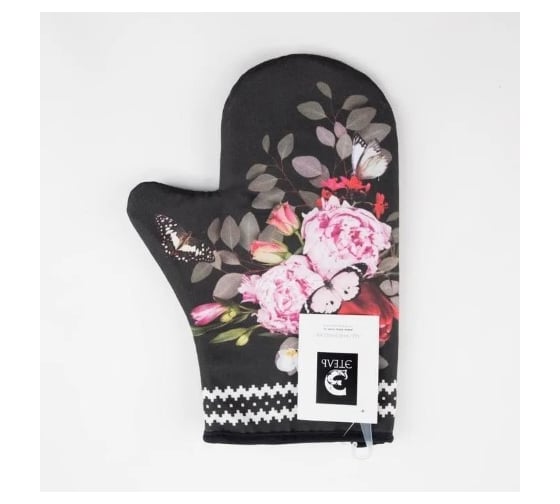 Варежка-прихватка Этель Flowers 20x28 см, саржа, 100% хлопок ватин 250 г/м2 4523390