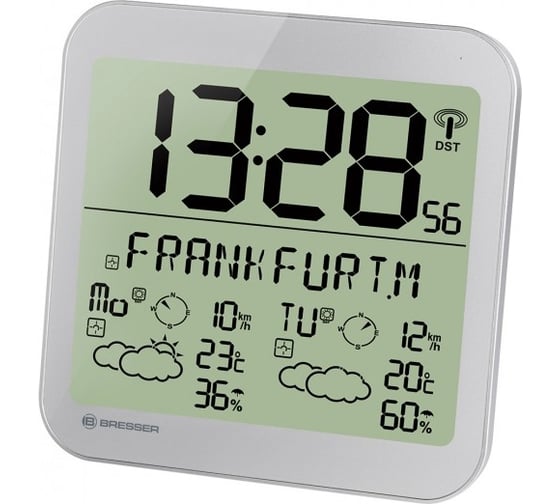 Настенные часы Bresser MyTime Meteotime LCD, серебристые 74650