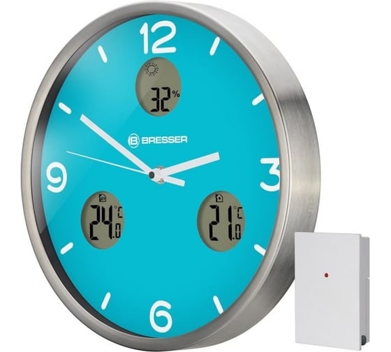 Настенные часы Bresser MyTime io NX Thermo/Hygro, 30 см, голубые 76463