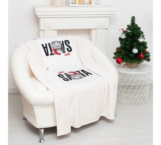 Подушка-плед Этель Happy Santa, подушка 40х40±3 см, плед 100х150 см, 100% полиэстер, 280 г/м2 9101218