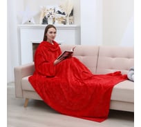 Плед с рукавами Этель Красные сердечки 150х200 см, 100% п/э, велсофт 280 гр/м2 9770556