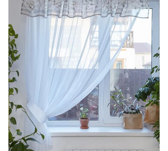 Тюль Этель Floral mood с подхватом и ламбрекеном, 250x200 см, 100% полиэстер, вуаль 4665407