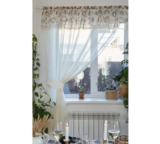 Тюль Этель Healthy life с подхватом и ламбрекеном, 250x200 см, 100% полиэстер, вуаль 4665408