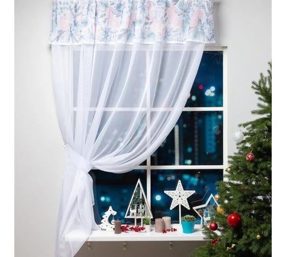 Тюль Этель Christmas flowers с подхватом и ламбрекеном, 250x200 см, 100% полиэстер, вуаль 5163060 1
