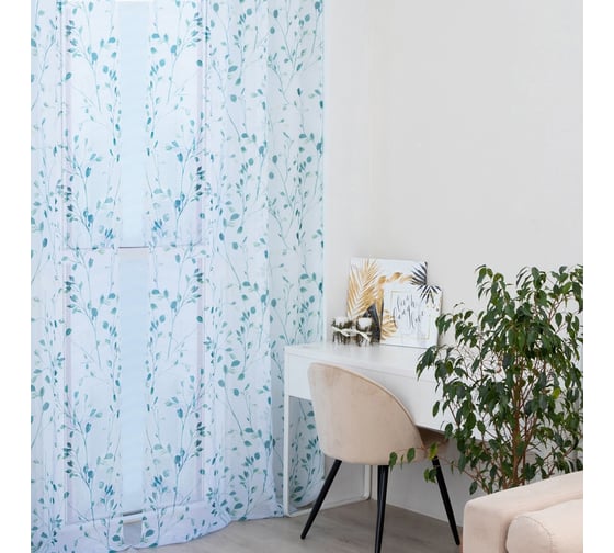 Тюль Этель Green leaves, на шторной ленте, 280х270 см, 70гр/м2, 100% полиэстер 7410883 1