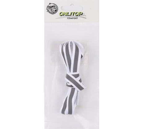 Шнурки ONLITOP с плоским сечением, со светоотраж полосой, 10 мм, 70 см, белые, пакет ОТ 1859398