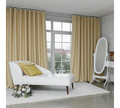 Портьерная штора Этель 130х300 см, двусторонний блэкаут, цвет кремовый, плотность 240 г/м2, 100 полиэстер 4300909