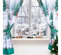 Комплект штор для кухни Этель Новогодний лес с подхватами, 145x180 см, 2 шт, габардин 5163064