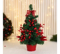 Ёлка Зимнее волшебство Праздничная декор бантик листья ягоды, 20x58 см, красный 9693039