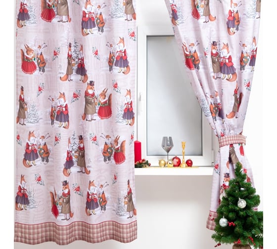 Комплект штор для кухни Этель Winter holidays с подхватами, 145x180 см, 2 шт, габардин 5163062