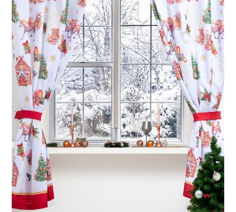 Комплект штор для кухни Этель Новогодняя сказка с подхватами, 145x180 см, 2 шт, габардин 5163065
