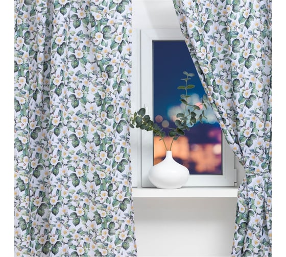 Комплект штор для кухни Этель Сamellia с подхватами, 145x180 см, 2 шт, 100% полиэстер 7183000