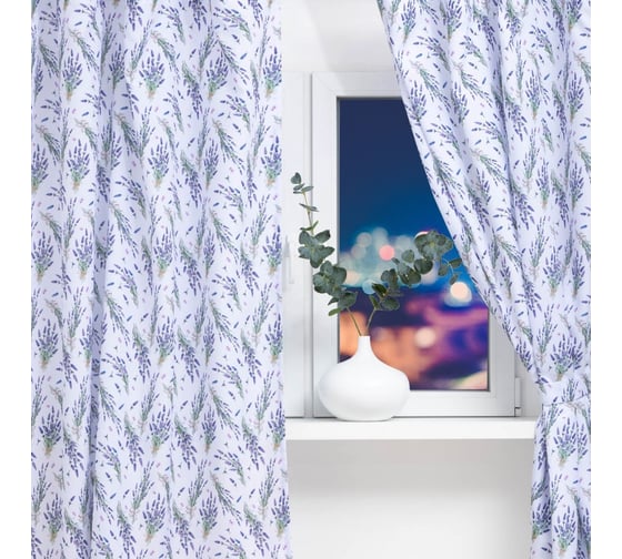 Комплект штор для кухни Этель Lavender с подхватами, 145x180 см, 2 шт, 100% полиэстер 7183001