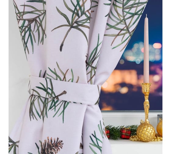 Комплект штор для кухни Этель Christmas tree с подхватами, 145x180 см, 2 шт, габардин 7072271