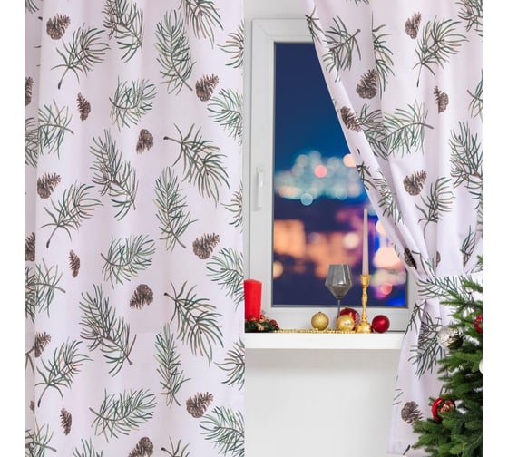 Комплект штор для кухни Этель Christmas tree с подхватами, 145x180 см, 2 шт, габардин 7072271