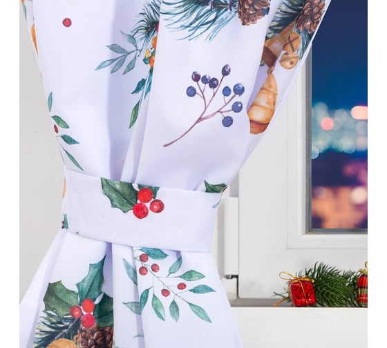 Комплект штор для кухни Этель Christmas wreaths с подхватами, 145x180 см, 2 шт, габардин 7072273