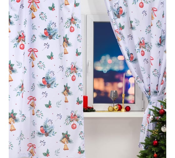 Комплект штор для кухни Этель Christmas wreaths с подхватами, 145x180 см, 2 шт, габардин 7072273