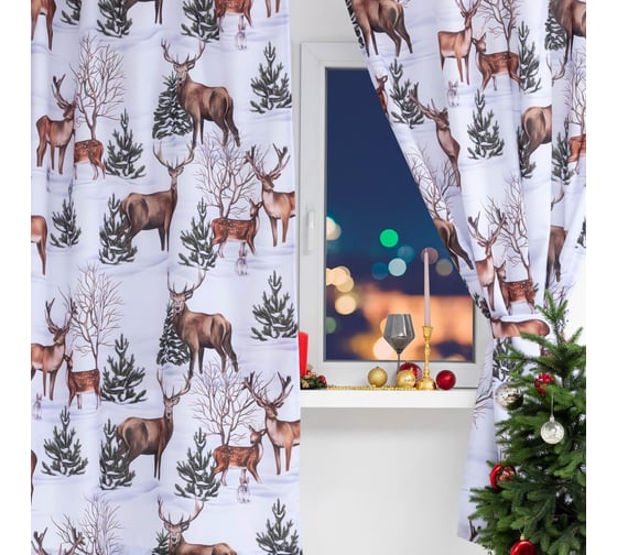 Комплект штор для кухни Этель Сказочный лес с подхватами, 145x180 см, 2 шт, габардин 7261938