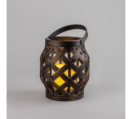 Светодиодный декоративный фонарь со свечкой NEON-NIGHT 14х14х16.5см плетеный бронзовый 513-055