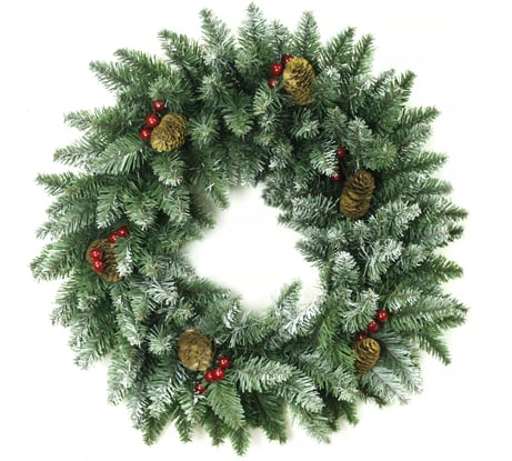 Венок MOROZCO Новогодний-15 зеленый, с шишками и ягодами, ПВХ, заснеженный ВН-15