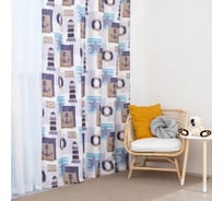 Портьерная штора Этель Морской стиль без держателя цвет синий, 145x260 см, блэкаут, 100% полиэстер 7730926