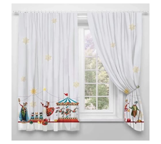 Комплект штор для кухни Этель с подхватами Щелкунчик 145x180 см, 2 шт, 100% полиэстер 9933895