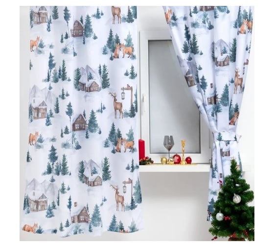 Комплект штор для кухни Этель с подхватами Forest animals 145x180 см, 2 шт, габардин 7261939