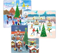 Разделочная доска-подставка под горячее МУЛЬТИДОМ ЗИМНИЕ ГОРОДА размер 18x18 см 3 дизайна VL2-270