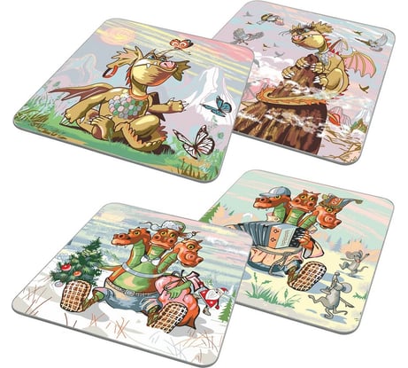 Разделочная доска-подставка под горячее МУЛЬТИДОМ Дракон-весельчак размер 18x18 см 4 дизайна VL88-477