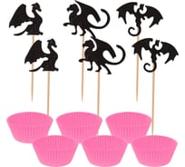 Набор форм для выпечки МУЛЬТИДОМ с топперами Драконы 12 шт 6 форм+6 топперов размер формы 7,5x3 см VL80-537