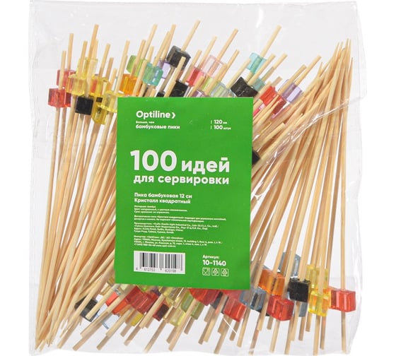 Бамбуковая пика Optiline КРИСТАЛЛЫ КВАДРАТНЫЕ 12 см, 100 шт. 10-1140
