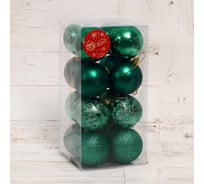 Набор шаров Зимнее волшебство пластик диаметр 6 см, 16 шт Теона узоры зелёный 6536948