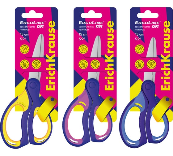 Ножницы ErichKrause ErgoLine Kids 15 см, ассорти 37435
