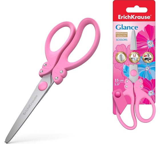 Ножницы ErichKrause Glance, со стразами, 15 см, ассорти 37434