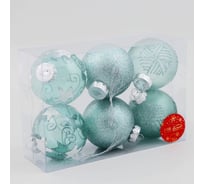 Набор шаров Зимнее волшебство пластик диаметр 8 см, 6 шт Ночка геометрия узор, зелёный 9510516