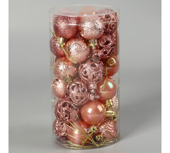 Набор шаров Зимнее волшебство пластик диаметр 4 см, 30 шт Мелодия орнамент, розовый 9510675 1