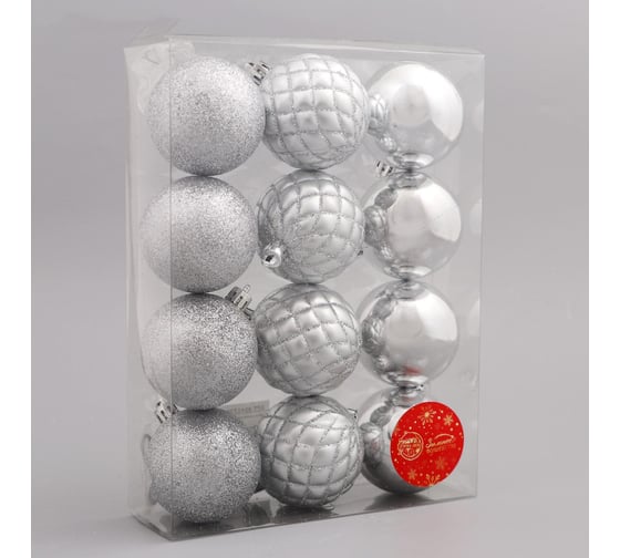 Набор шаров Зимнее волшебство пластик диаметр 6 см, 12 шт Ларго серебро 4941736 1