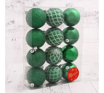 Набор шаров Зимнее волшебство пластик диаметр 6 см, 12 шт Ларго зелёный 4941739