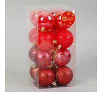 Набор шаров Зимнее волшебство пластик диаметр 6 см, 16 шт Мелодия узор треск, красный 9510649