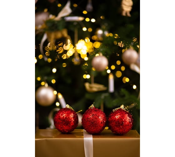 Набор елочных украшений Arya Home xmas ball 9 8 см, 3 предмета, красный 8680943223470