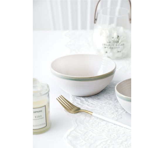 Набор салатниц Arya Home white stoneware 4 предмета, 15,4x6,5x8,5 см, зеленый 8680943230225