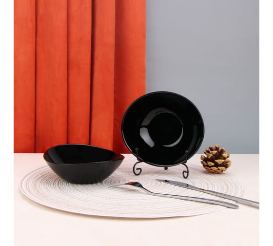 Салатник Arya Home ellipse из опалового стекла, черный, 6 предметов 8680943224101