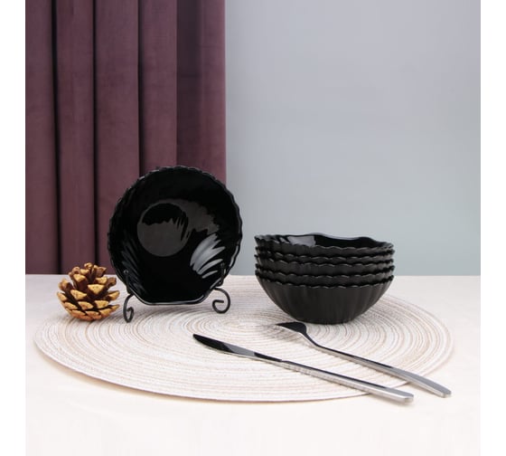 Салатник Arya Home shell из опалового стекла, 6 предметов, черный 8680943224187