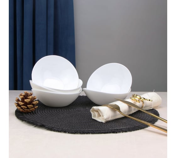 Салатник Arya Home ellipse из опалового стекла, 6 предметов, белый 8680943224095