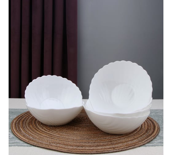 Салатник Arya Home shell из опалового стекла, 6 предметов, белый 8680943224170 1